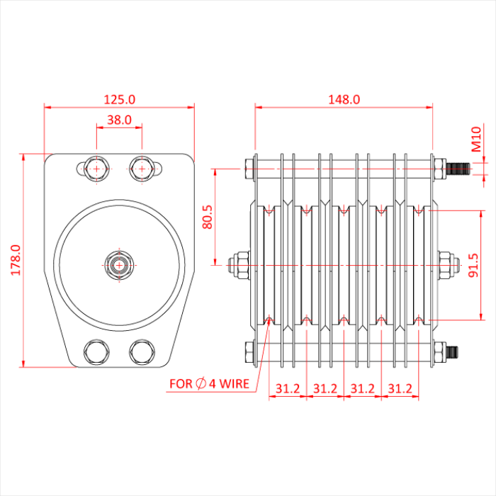 Poulie standard 100mm (quintuple rainure) (pour câble)