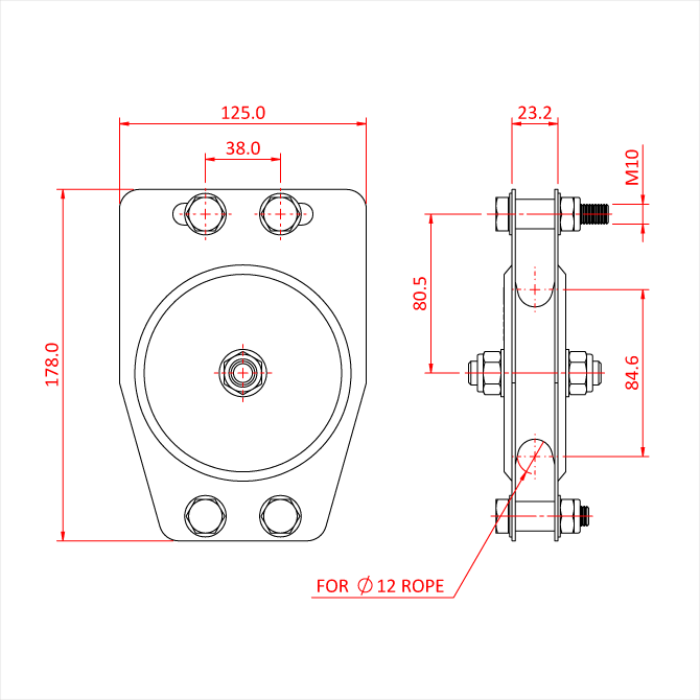 Poulie standard 100mm (simple rainure) (pour corde)
