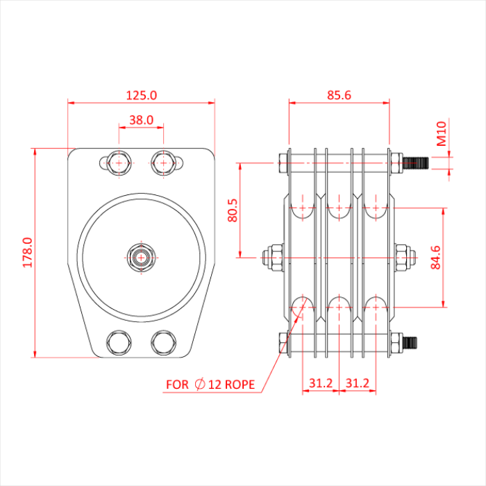Poulie standard 100mm (triple rainure) (pour corde)