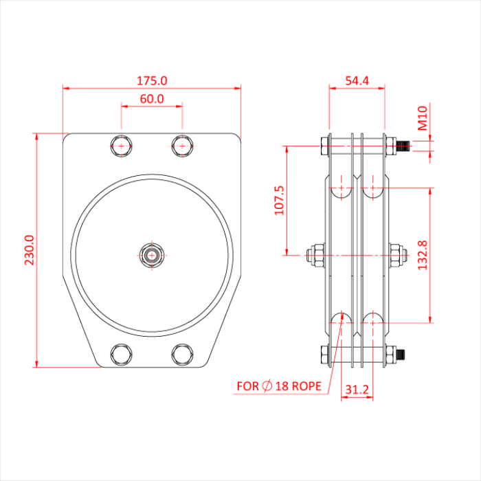 Poulie standard 150mm (double rainure) (pour corde)