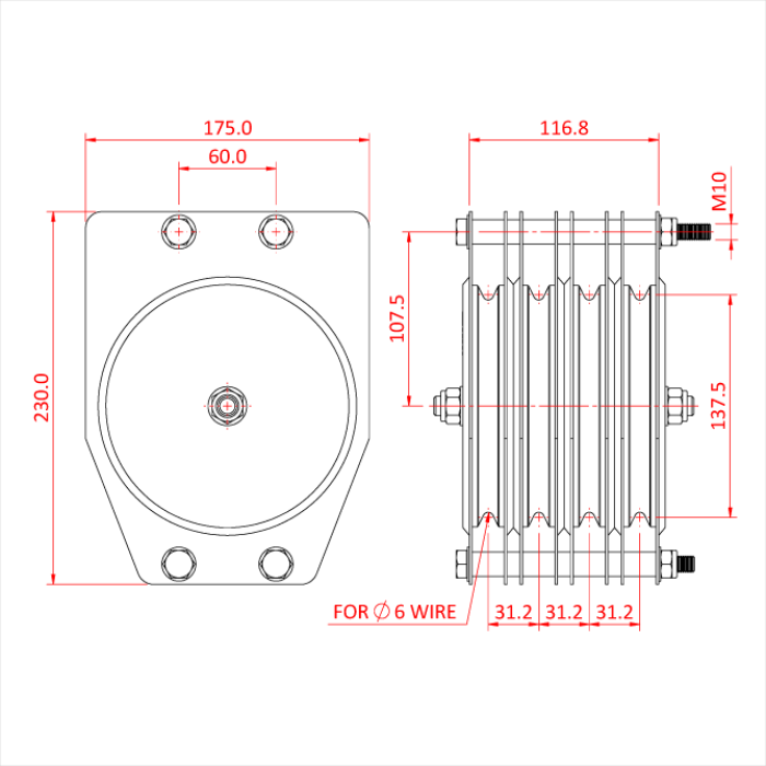 Poulie standard 150mm (quadruple rainure) (pour câble)