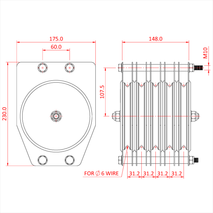 Poulie standard 150mm (quintuple rainure) (pour câble)
