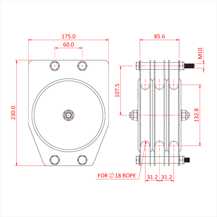 Poulie standard 150mm (triple rainure) (pour corde)