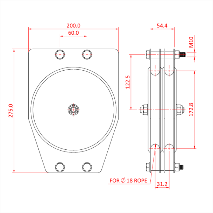 Poulie standard 180mm (double rainure) (pour corde)