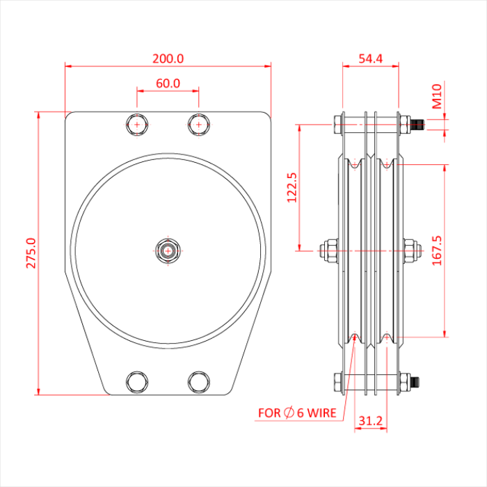 Poulie standard 180mm (double rainure) (pour câble)
