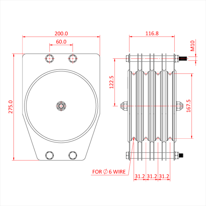 Poulie standard 180mm (quadruple rainure) (pour câble)