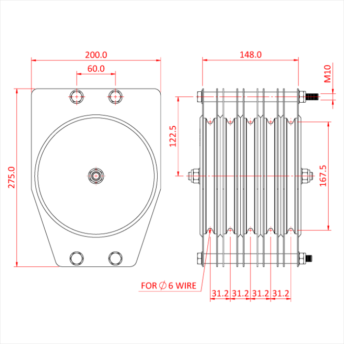 Poulie standard 180mm (quintuple rainure) (pour câble)