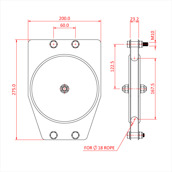 Poulie standard 180mm (simple rainure) (pour corde)