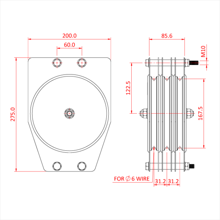 Poulie standard 180mm (triple rainure) (pour câble)