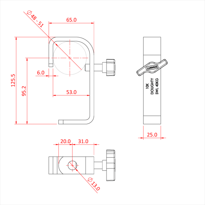Crochet STANDARD pour tube de 48-51mm, CMU 40kg