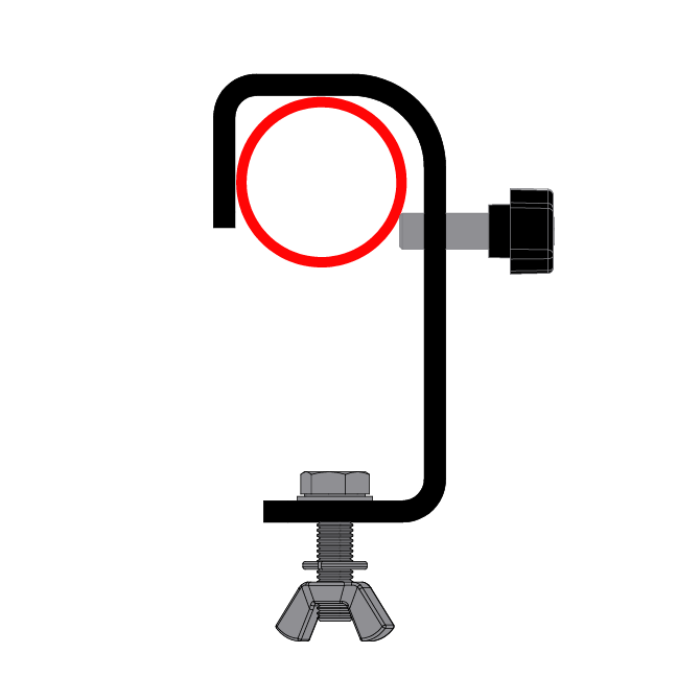 Crochet STANDARD pour tube de 48-51mm, avec vis et écrou, CMU 40kg, noir