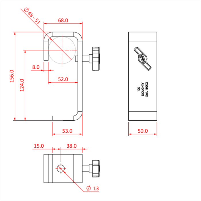 Crochet charge lourde pour tube de 48-51mm, CMU 150kg