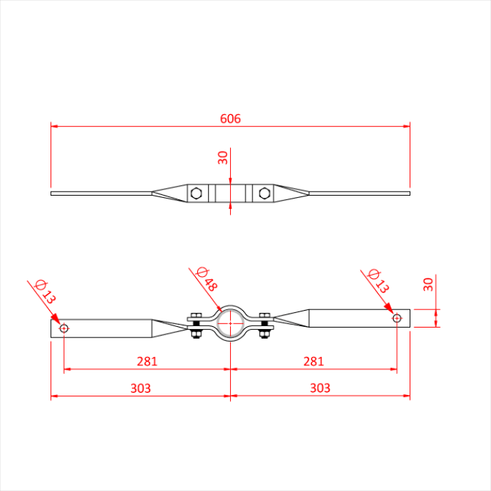 Double bras de force acier pour tube de 48mm, CMU 12kg 
