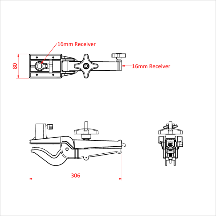 Pince LARGE GAFFER avec 2 récepteurs pour spigot 16mm