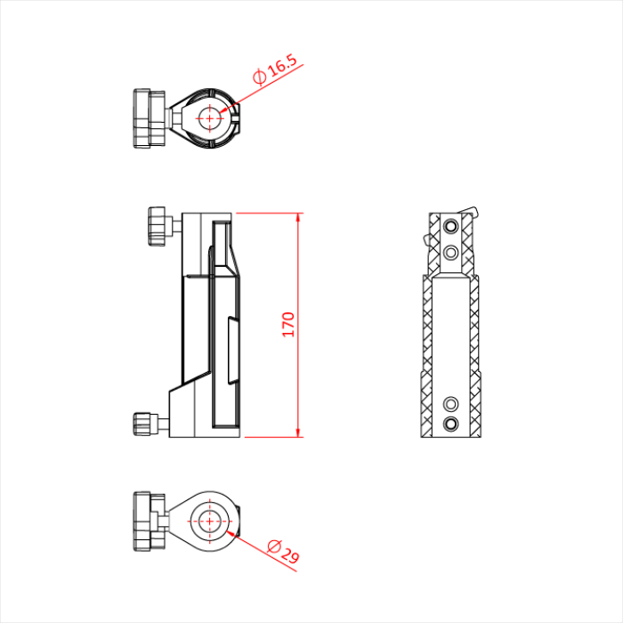 Récepteur pour 1 spigot 16mm et 1spigot 28mm