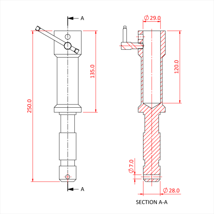 Rallonge de 135mm pour spigot 28mm 