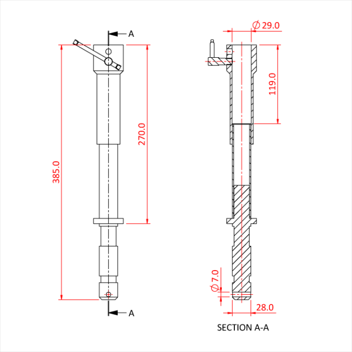 Rallonge de 270mm pour spigot 28mm 