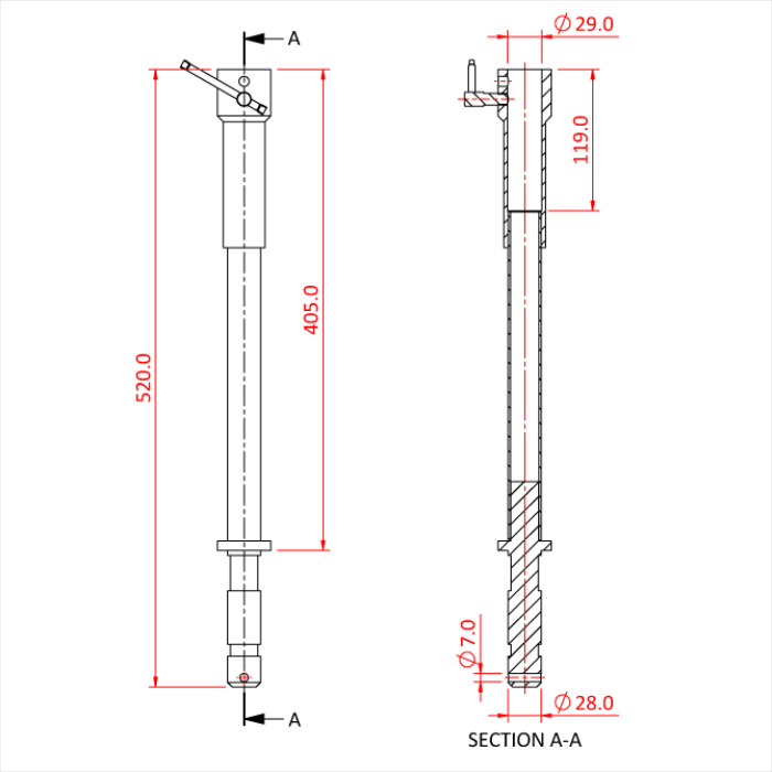 Rallonge de 405mm pour spigot 28mm 