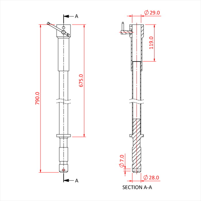 Rallonge de 675mm pour spigot 28mm 