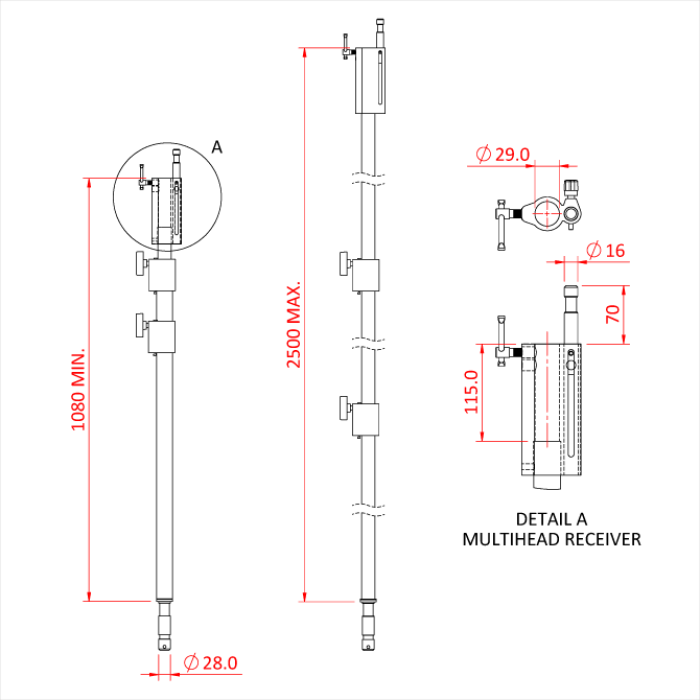 Rallonge pour spigot 28mm 108-250cm, noir