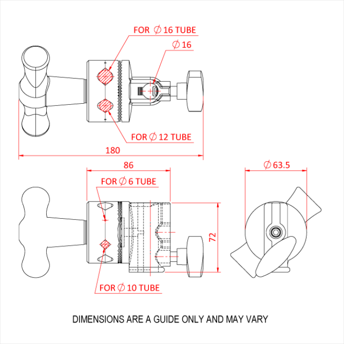 Tête de pression 65mm avec spigot de 16mm, noir