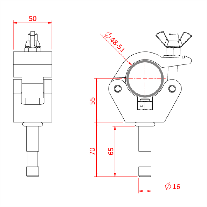 Collier BABY GRID pour tube de 48-51mm avec spigot 16mm, CMU 50kg
