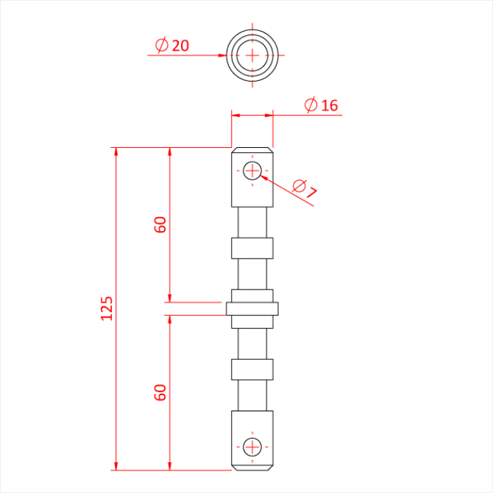 Spigot GRIP 16mm sur 16mm, aluminium