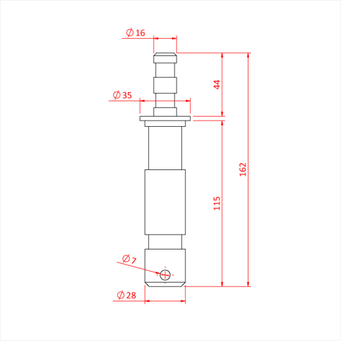 Spigot 28mm sur spigot 16mm court, aluminium