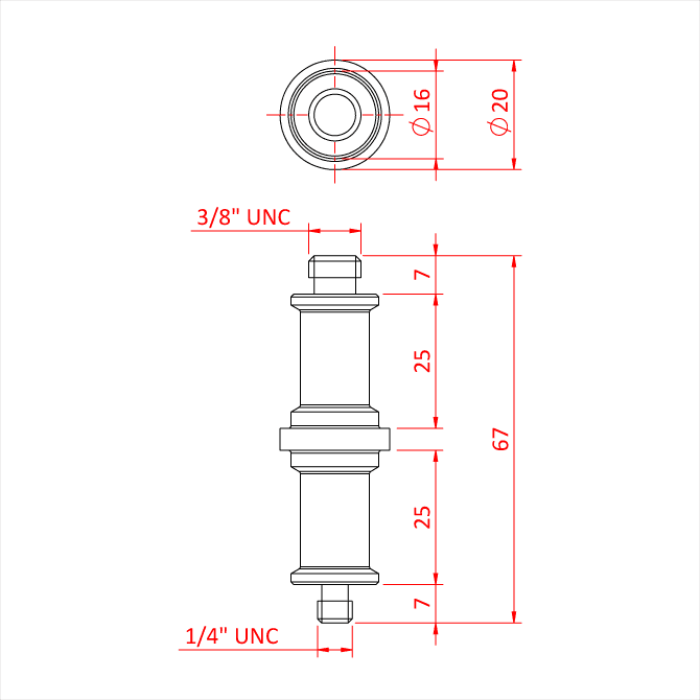 Spigot enclenchement 16mm sur spigot UNC 1/4 