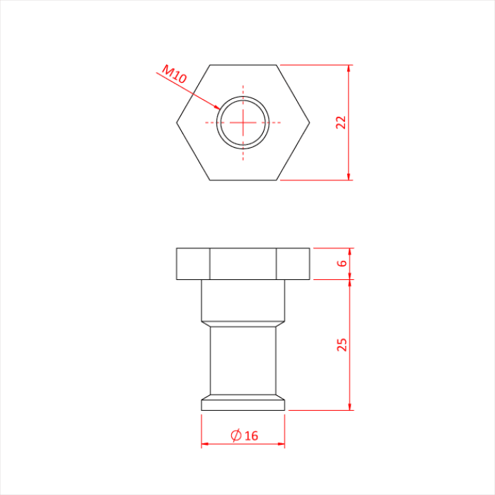 Spigot enclenchement 16mm avec pas de vis M10 profile bas