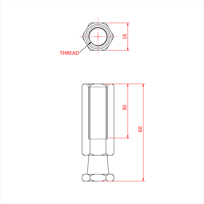 Spigot enclenchement 16mm avec pas de vis M10 x 30mm