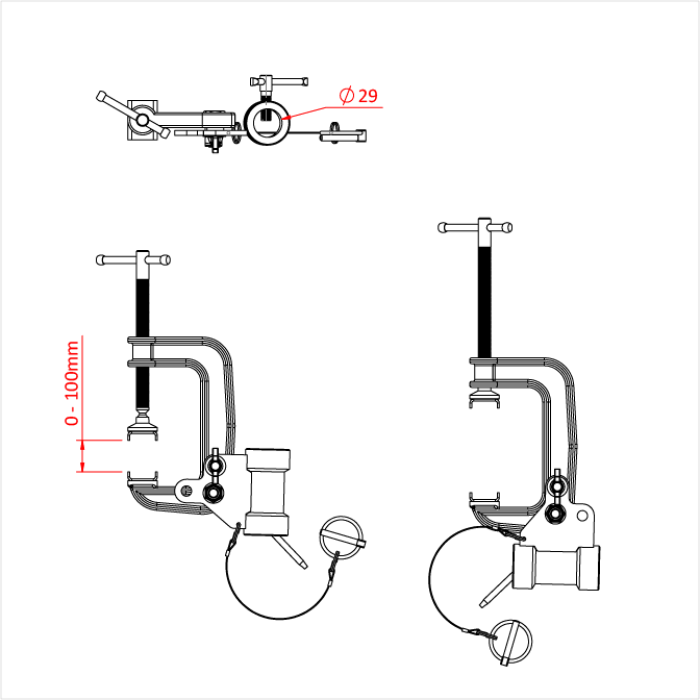 Pince python 100mm avec récepteur 29mm à deux positions