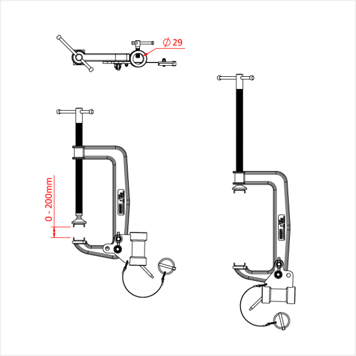 Pince python 200mm avec récepteur 29mm à deux positions