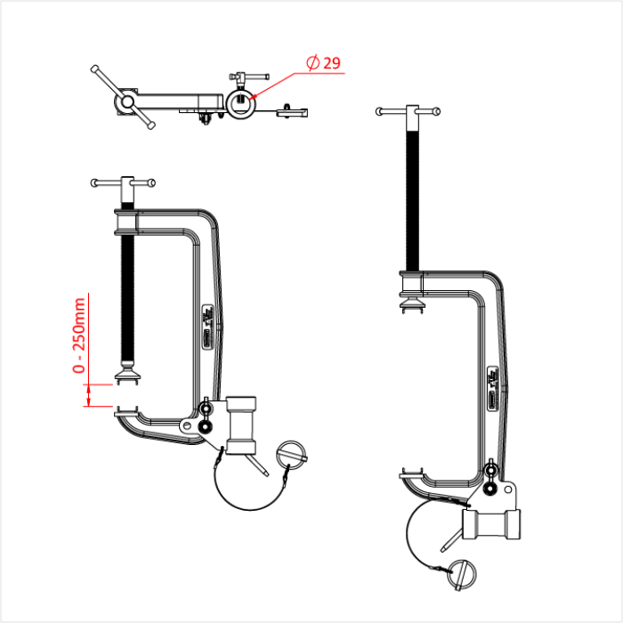 Pince python 250mm avec récepteur 29mm à deux positions