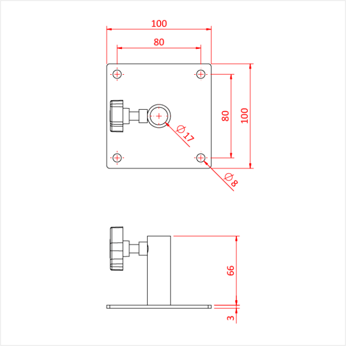 Plaque mural BABY 100x100mm avec récepteur spigot 16mm