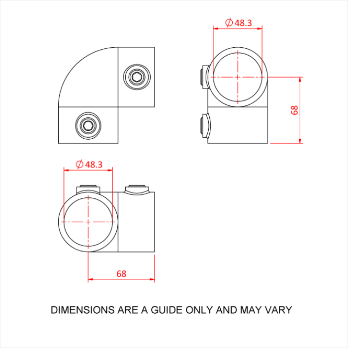 Coude 90° galvanisé pour tubes de 48mm, noir