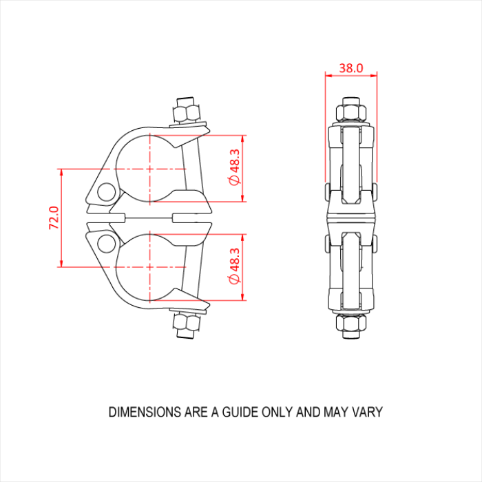 Double collier forgé pivotant pour tubes de 48-51mm