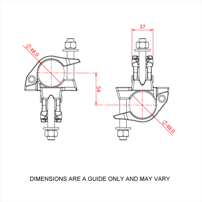 Double collier forgé pour tubes de 48-51mm