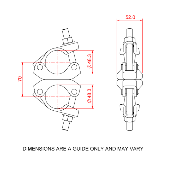 Double collier échafaudage pivotant galvanisé pour tube de 48mm