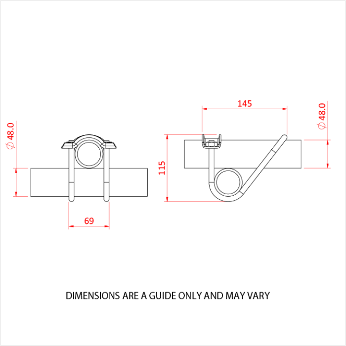 Clip pour deux tubes de 48mm à 90°