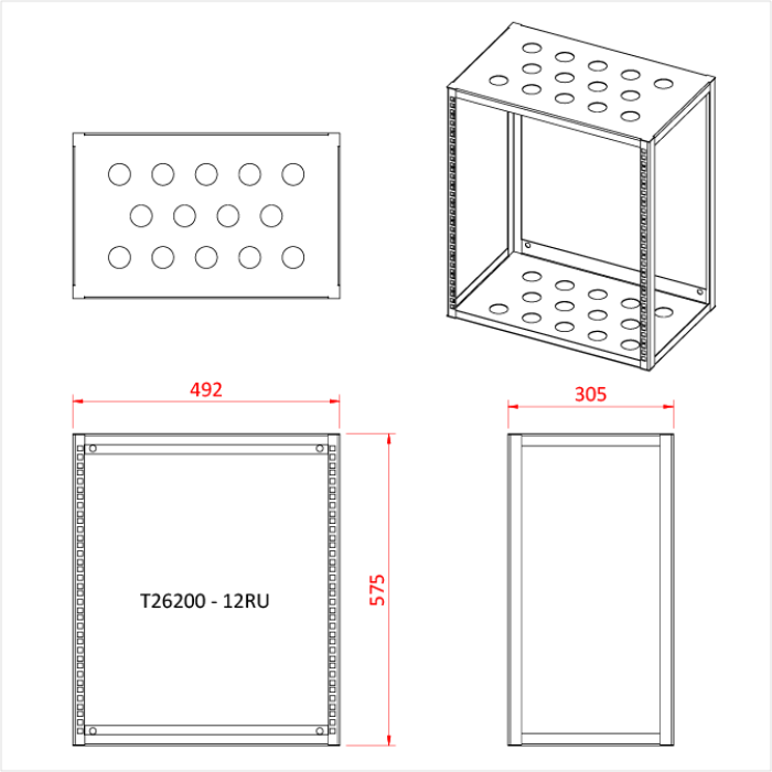 Cadre de rack 12 U, profondeur 305mm