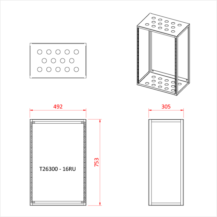 Cadre de rack 16 U, profondeur 305mm