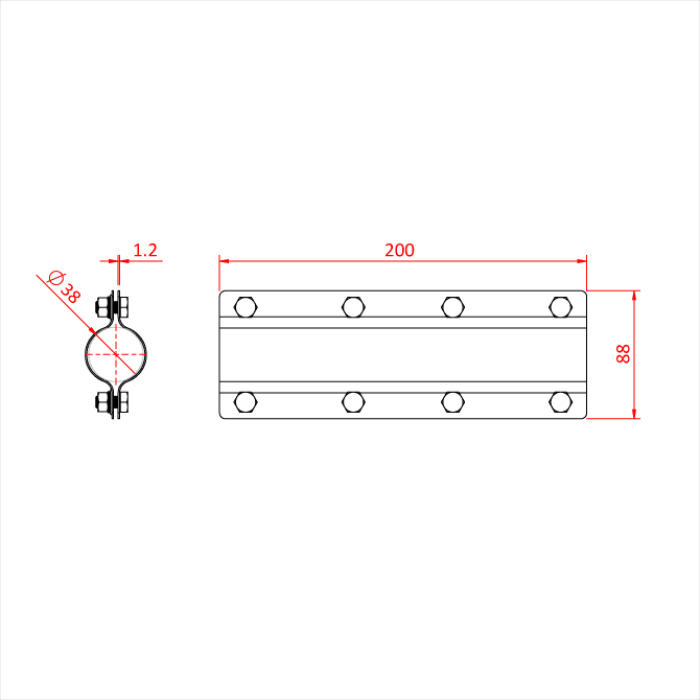 Plaque de raccordement 38mm pour tubes de 48-51mm