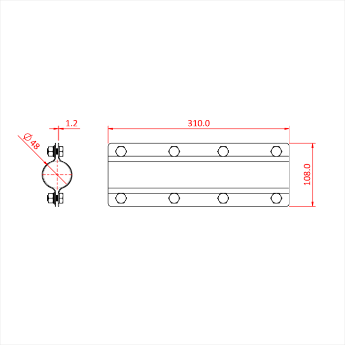 Plaque de raccordement 38mm pour tubes de 48-51mm