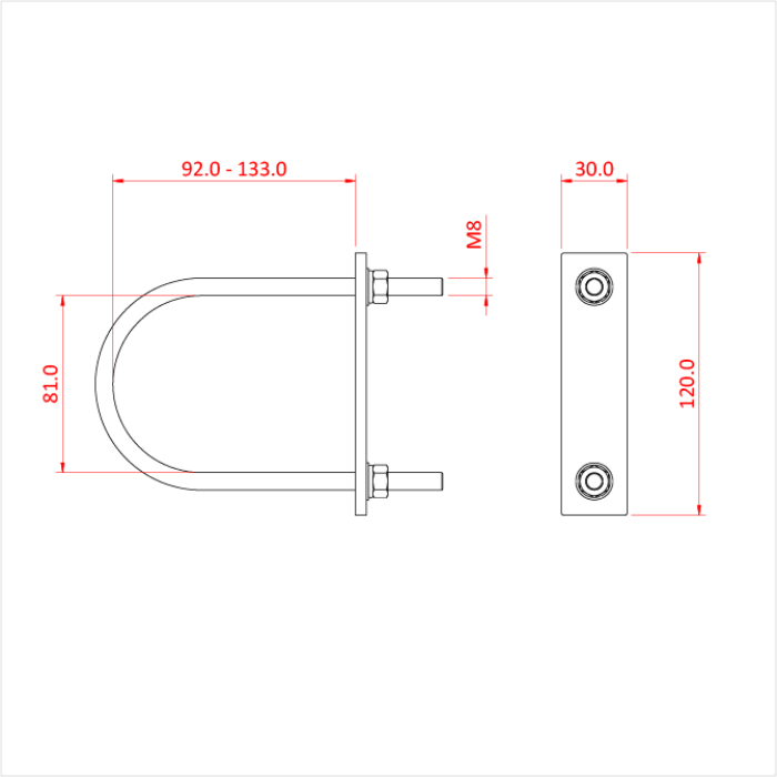 Boulon en "U" avec plaque pour tube de 48-51mm