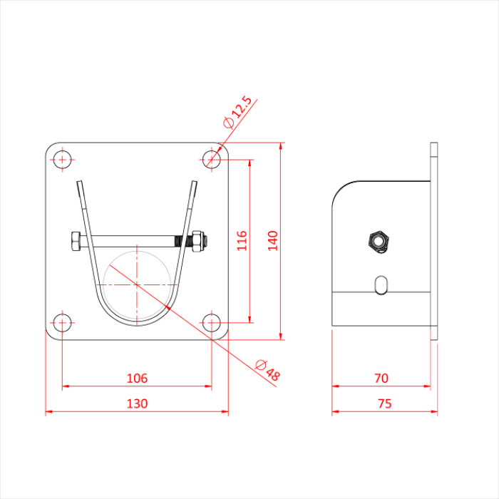 Support mural pour tube de 48mm