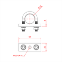 Boulon en U 32mm avec plaque galvanisée à pas de vis M10