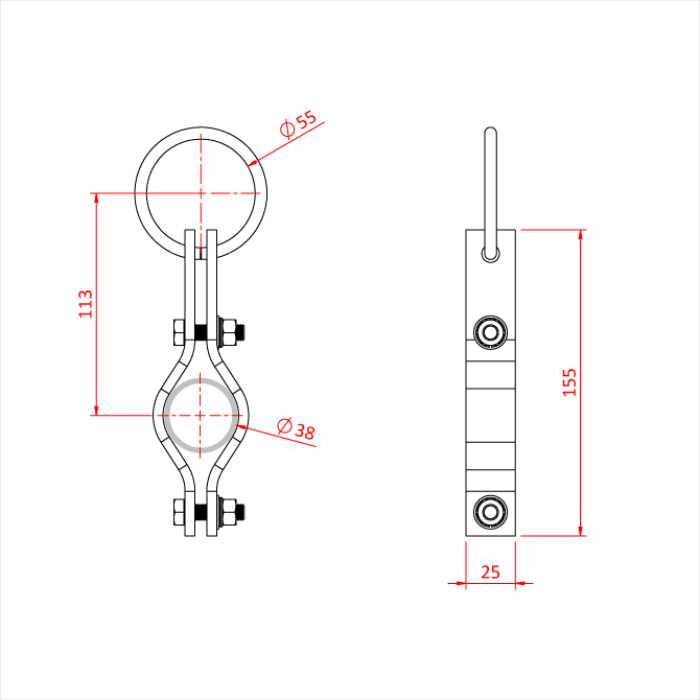 Pince de suspension 38mm avec œillet