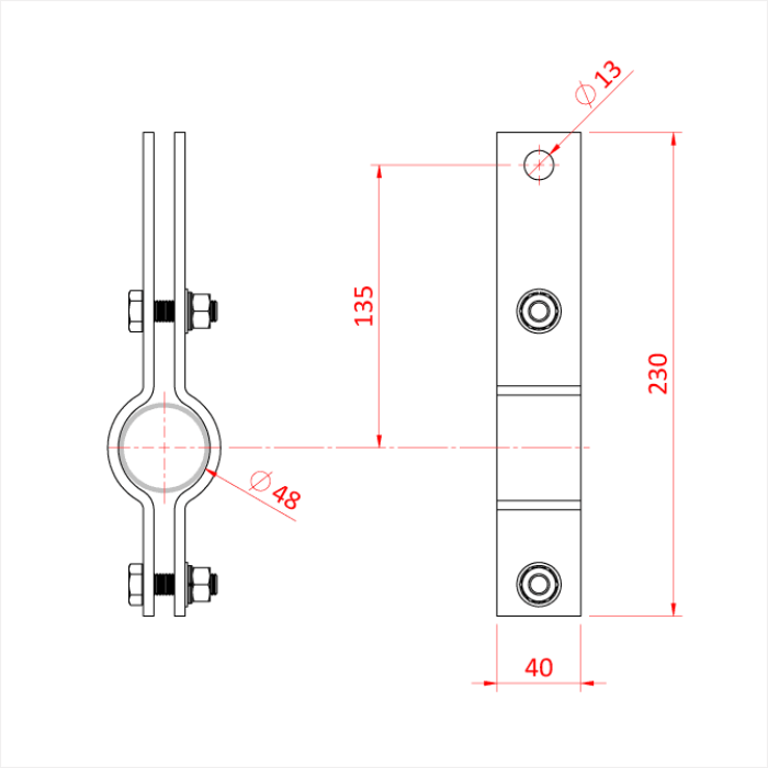 Pince de suspension 48mm, pour l'utilisation avec la manille T39400, noir