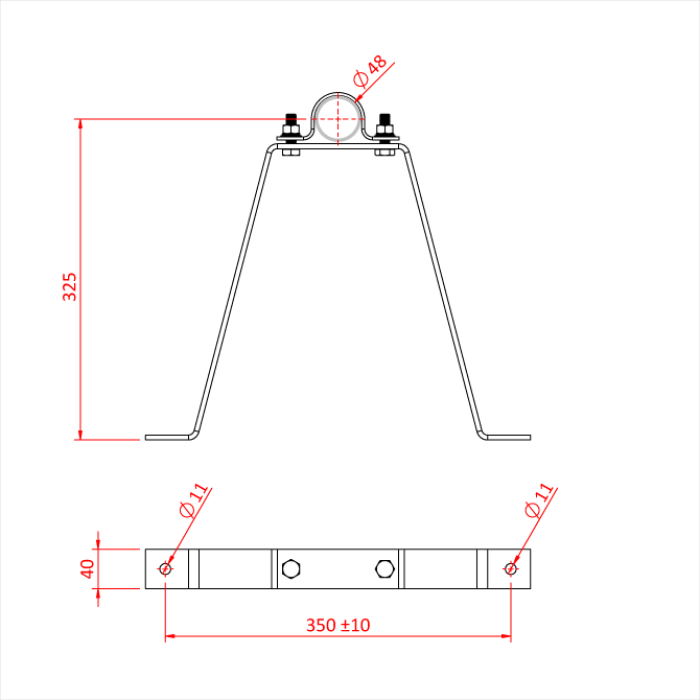 Fixation mural pour tube de 48mm, 300mm de déport, CMU 60kg